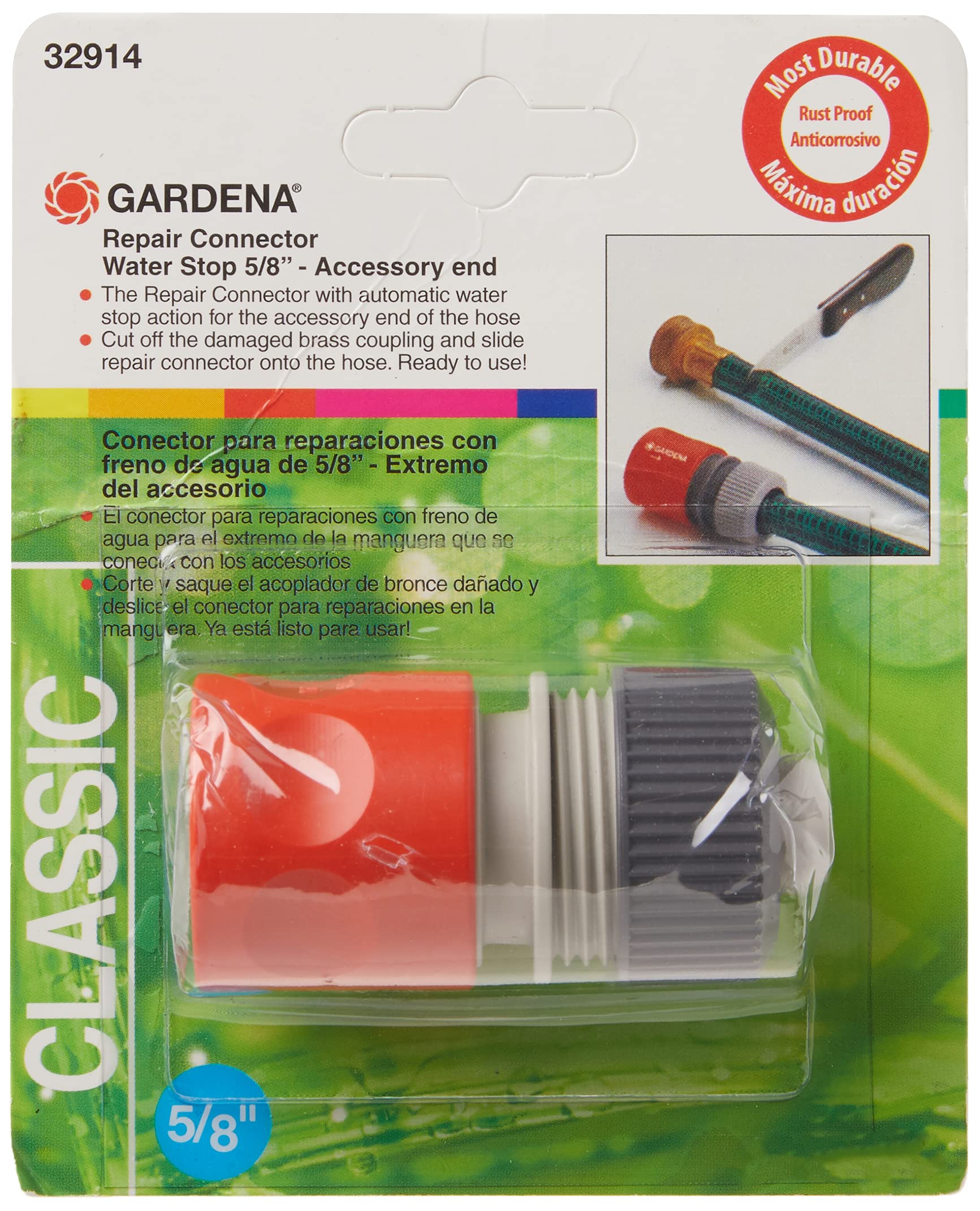 GARDENA (32914) 5/8" Accessory Hose Repair Connector with Water Stop - Image 3